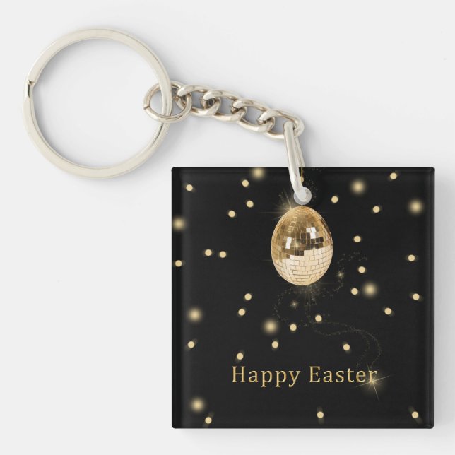 Happy Easter Gold Disco Ball Key Ring (Front)