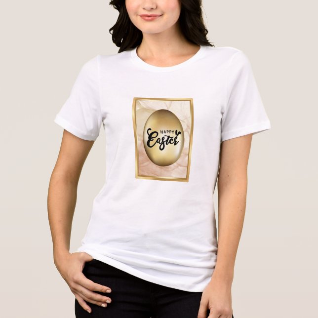 Happy Easter Gold Egg Cute Fun Pretty Tri-Blend Shirt (Front)