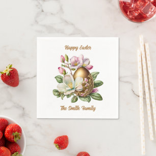 Happy Easter Gold Floral Egg  Napkin