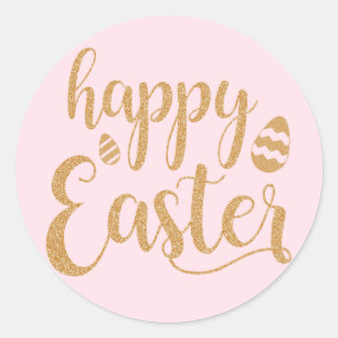 Happy Easter Gold Glitter Classic Round Sticker