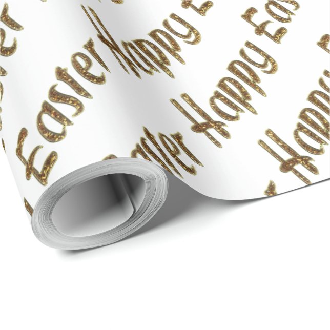 Happy Easter Gold Glitter Text Typography Elegant Wrapping Paper (Roll Corner)