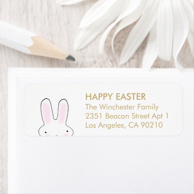 Happy Easter gold white cute bunny address (Insitu)