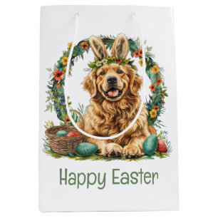 Happy Easter Golden Retriever Dog Bunny Ears Medium Gift Bag