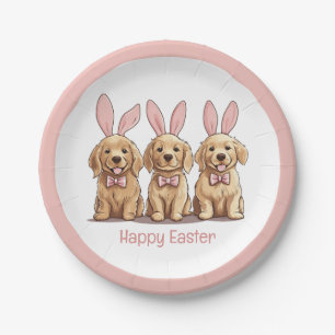 Happy Easter Golden Retriever Dogs Bunny Ears Paper Plate