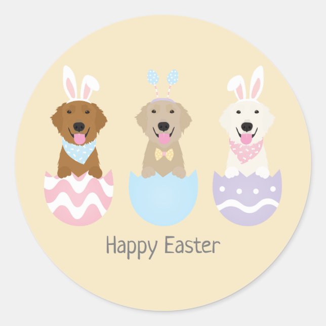 Happy Easter Golden Retriever Dogs Classic Round Sticker (Front)