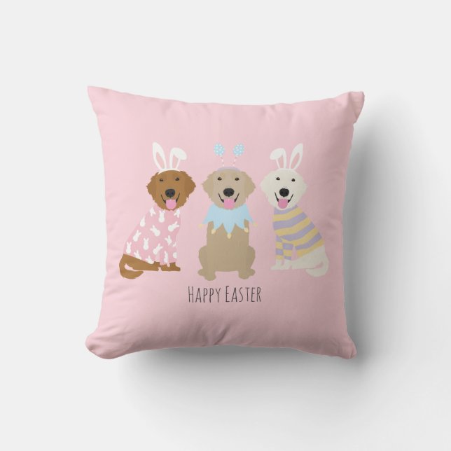 Happy Easter Golden Retriever Dogs Cushion (Front)