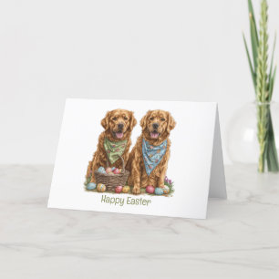 Happy Easter Golden Retriever Dogs Easter Basket Holiday Card