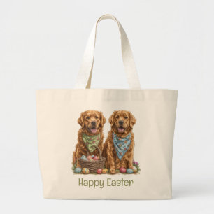 Happy Easter Golden Retriever Dogs Easter Basket Large Tote Bag
