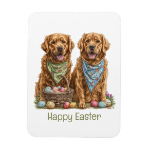 Happy Easter Golden Retriever Dogs Easter Basket Magnet
