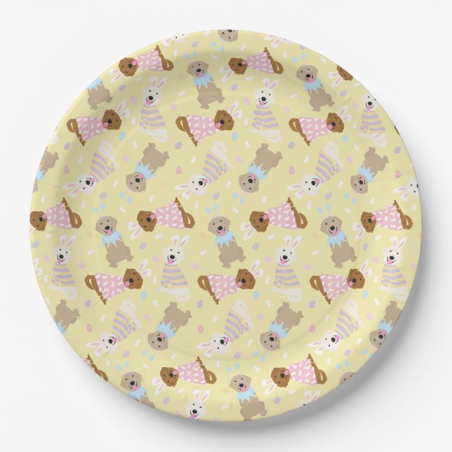 Happy Easter Golden Retriever Dogs Paper Plate (Front)