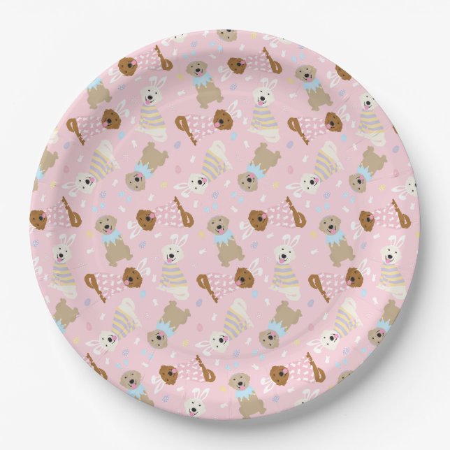 Happy Easter Golden Retriever Dogs Paper Plate (Front)