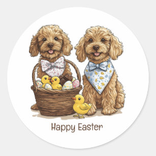 Happy Easter Goldendoodle Dogs Easter Basket Classic Round Sticker