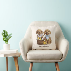 Happy Easter Goldendoodle Dogs Easter Basket Cushion