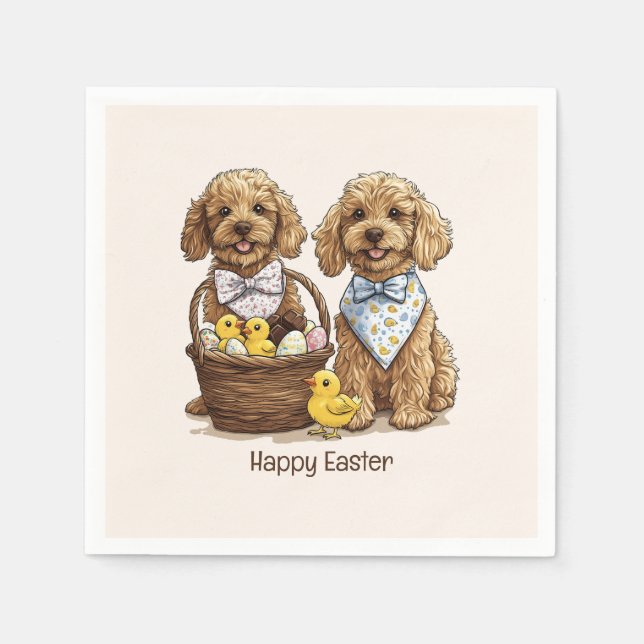 Happy Easter Goldendoodle Dogs Easter Basket Napkin (Front)