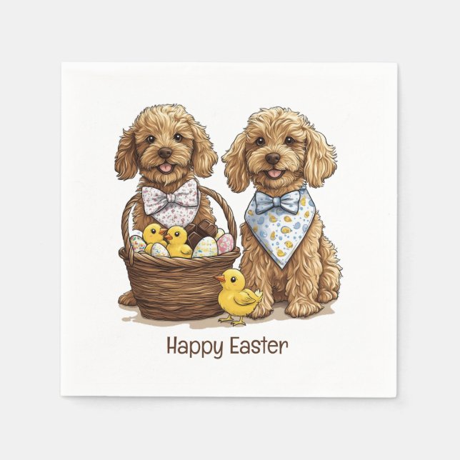 Happy Easter Goldendoodle Dogs Easter Basket Napkin (Front)