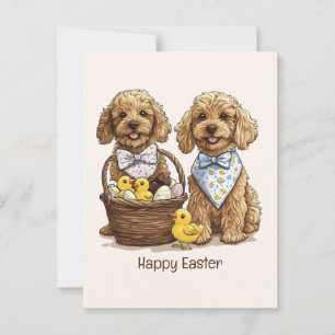 Happy Easter Goldendoodle Dogs Easter Basket Postcard