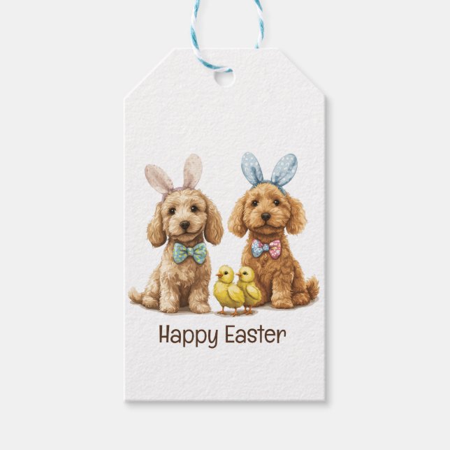 Happy Easter Goldendoodle Dogs Gift Tags (Front)