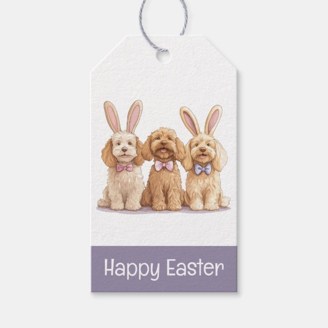 Happy Easter Goldendoodle Dogs Gift Tags (Front)