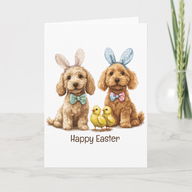 Happy Easter Goldendoodle Dogs Holiday Card (Front)