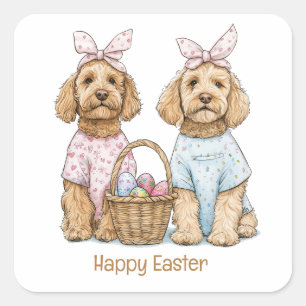 Happy Easter Goldendoodle Dogs Square Sticker