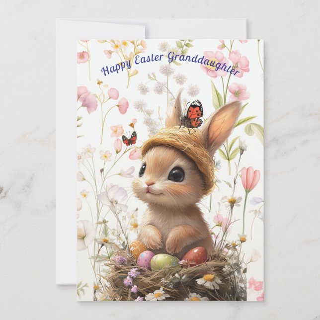 Happy Easter Granddaughter Bunny Lamb Holiday Card (Front)