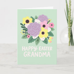 Happy Easter Grandma Pastel Flowers Eggs Bouquet Card