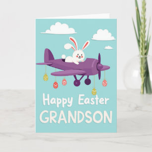 Happy Easter Grandson Fun Plane Card