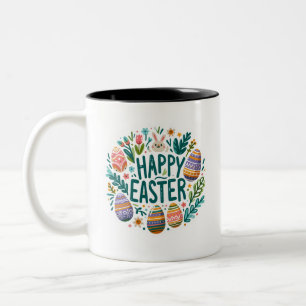 Happy Easter Graphic Art Two-Tone Coffee Mug