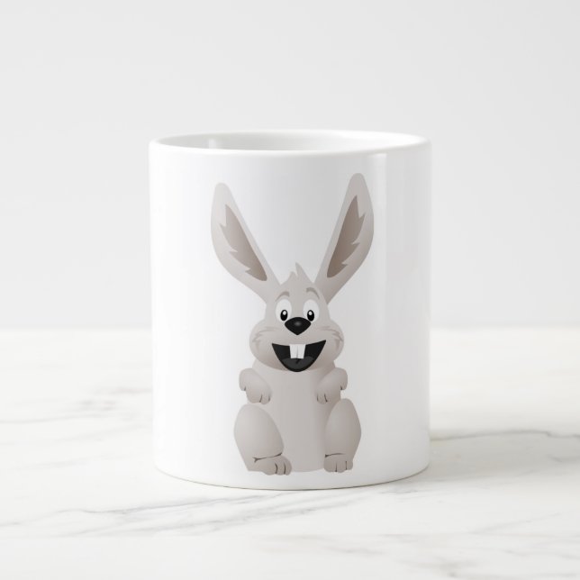 "HAPPY EASTER " GRAY BUNNY LARGE COFFEE MUG (Front)