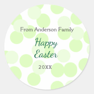 Happy Easter gray green polka dots family name Classic Round Sticker
