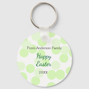 Happy Easter gray green polka dots family name Key Ring