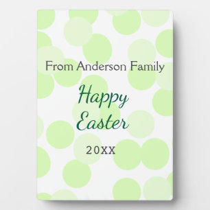Happy Easter gray green polka dots family name Plaque