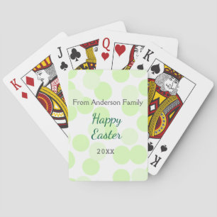 Happy Easter gray green polka dots family name Playing Cards