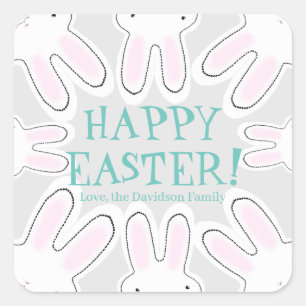 Happy Easter gray pastel custom text cute bunnies Square Sticker