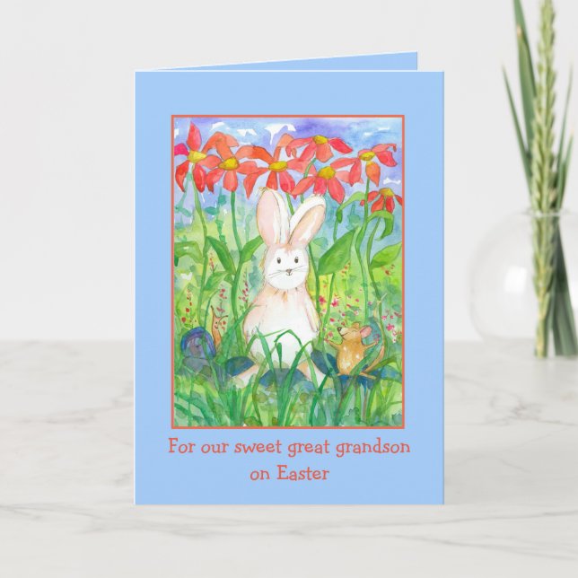 Happy Easter Great Grandson Rabbit Snail Mouse Card (Front)