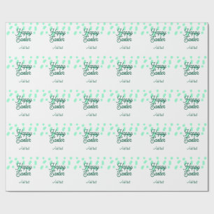Happy Easter green eggs pastel name date simple  Wrapping Paper