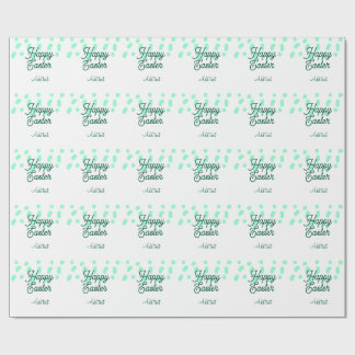 Happy Easter green eggs pastel name date simple Wrapping Paper