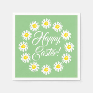 Happy Easter green script cute daisy cheerful  Napkin