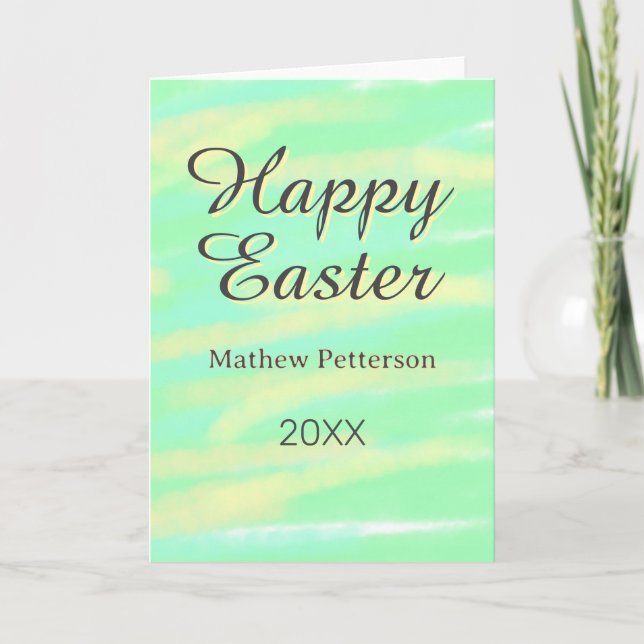 Happy Easter green yellow pastel gray name year  Card (Front)
