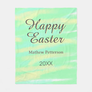 Happy Easter green yellow pastel gray name year Fleece Blanket