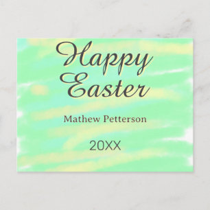 Happy Easter green yellow pastel gray name year Holiday Postcard