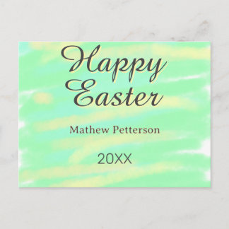 Happy Easter green yellow pastel gray name year  Holiday Postcard