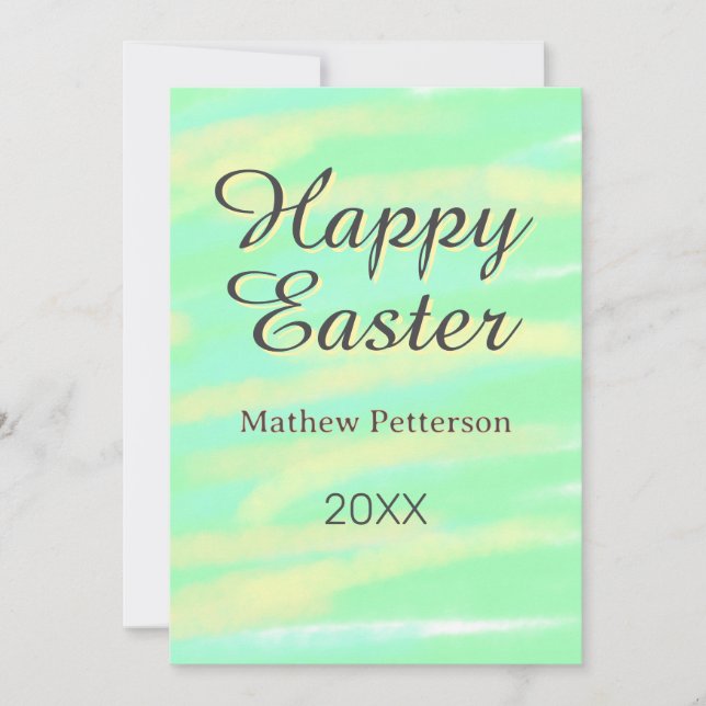Happy Easter green yellow pastel gray name year  Invitation (Front)