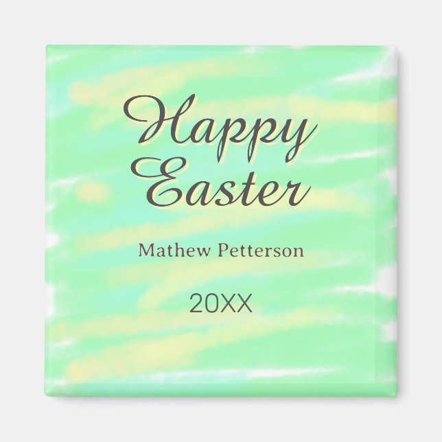 Happy Easter green yellow pastel gray name year  Magnet (Front)
