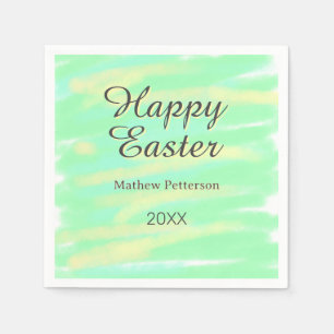 Happy Easter green yellow pastel gray name year Napkin