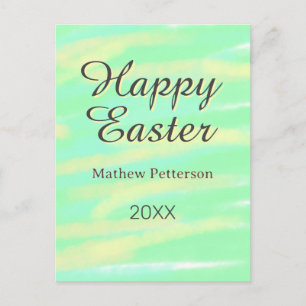 Happy Easter green yellow pastel gray name year Postcard