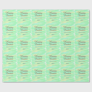 Happy Easter green yellow pastel gray name year  Wrapping Paper