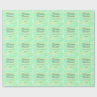 Happy Easter green yellow pastel gray name year  Wrapping Paper