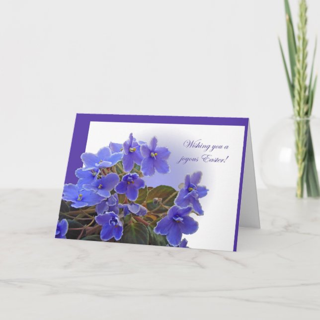 Happy Easter Greeting Card - Blue African Violets (Front)