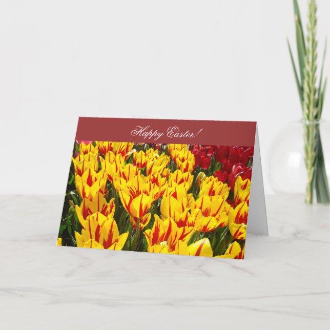 Happy Easter! Greeting Cards Colourful Tulip Flowe (Front)